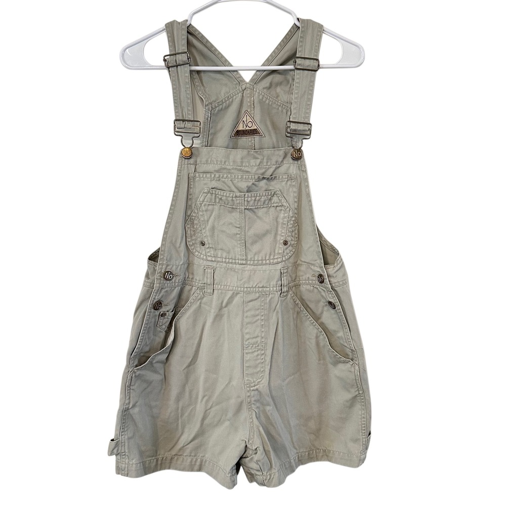 Vtg Y2K No Boundaries Khaki Tan Cotton Shorts Overalls Womens M Grunge Festival